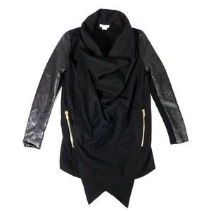 HELMUT LANG‎ 100% Sheepskin Leather Wool Draped Biker Jacket Luxury Small Black